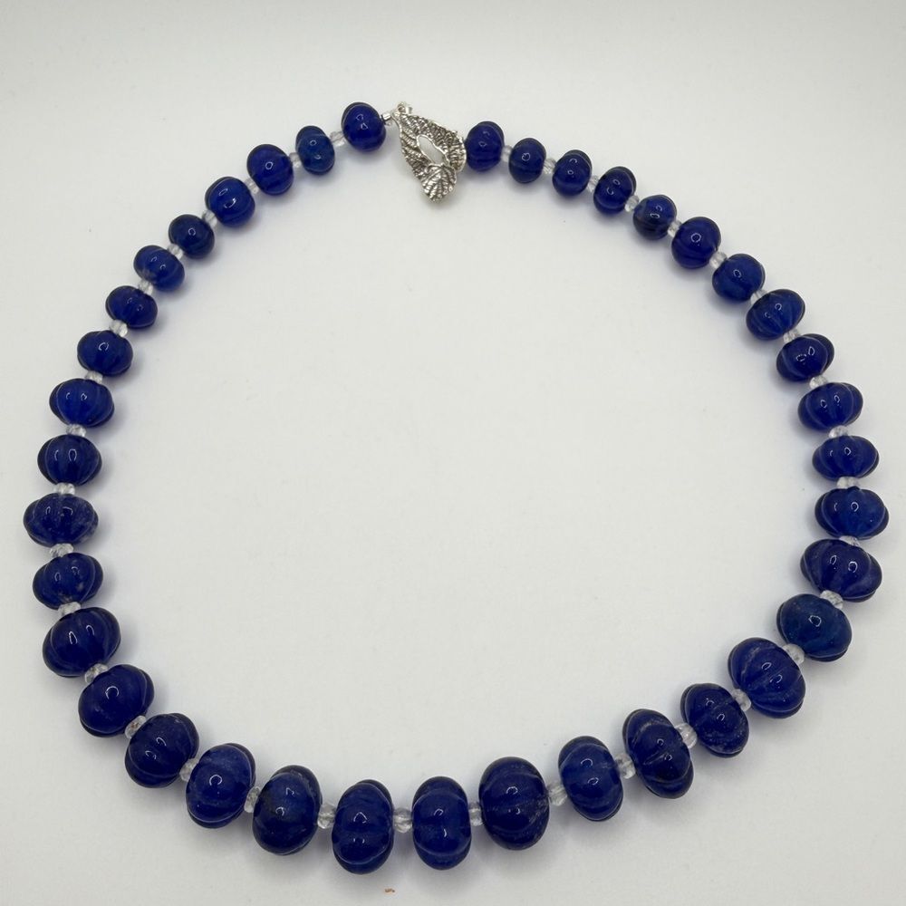 NWOT 19" Dyed sapphire "pumpkin", faceted quartz beaded‎ necklace w/ 925 clasp!